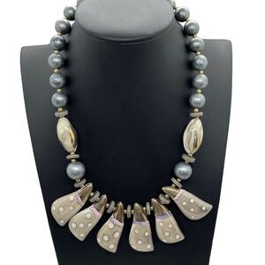 Bib Choker Necklace Made in Japan Vintage Ceramic Statement Funky Chunky Dotted